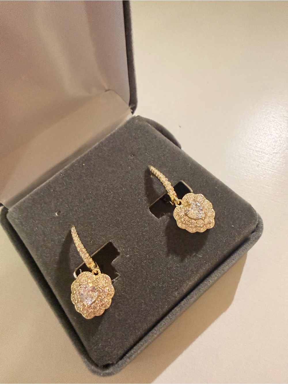Aleeza Paris 14K Yellow Gold Over 925 Sterling Silver CZ Halo Drop Earrings NIB